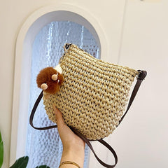 Boho Style Straw Crossbody Bag Hollow Out Shoulder Purse for Summer Beach