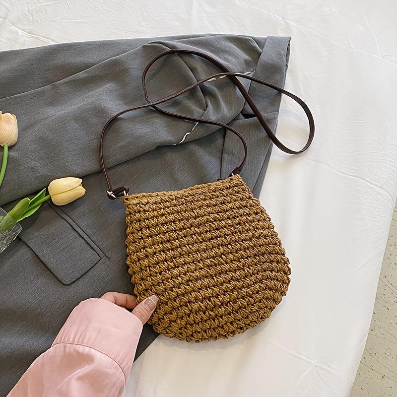 Boho Style Straw Crossbody Bag Hollow Out Shoulder Purse for Summer Beach