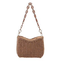 Boho Style Woven Straw Bucket Crossbody Bag with Chain Strap