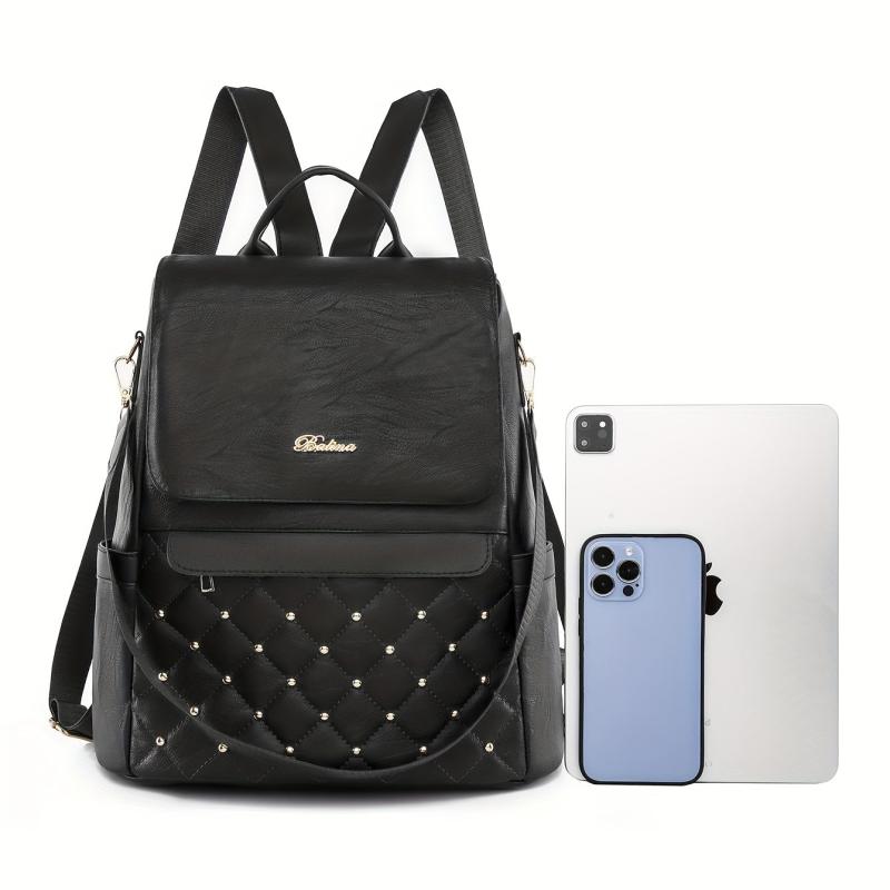 Casual Argyle Pattern Storage Bag Rivets Decor Solid Women's Bag