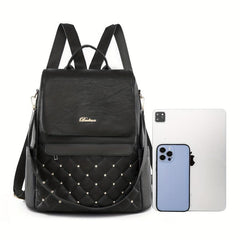 Casual Argyle Pattern Storage Bag Rivets Decor Solid Women's Bag
