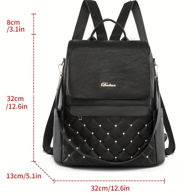 Casual Argyle Pattern Storage Bag Rivets Decor Solid Women's Bag