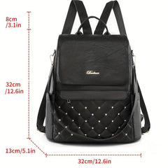 Casual Argyle Pattern Storage Bag Rivets Decor Solid Women's Bag