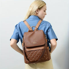Casual Argyle Pattern Storage Bag Rivets Decor Solid Women's Bag