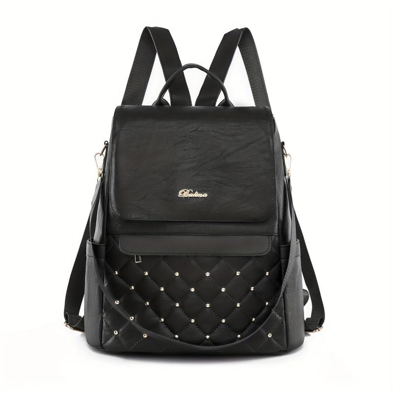 Casual Argyle Pattern Storage Bag Rivets Decor Solid Women's Bag