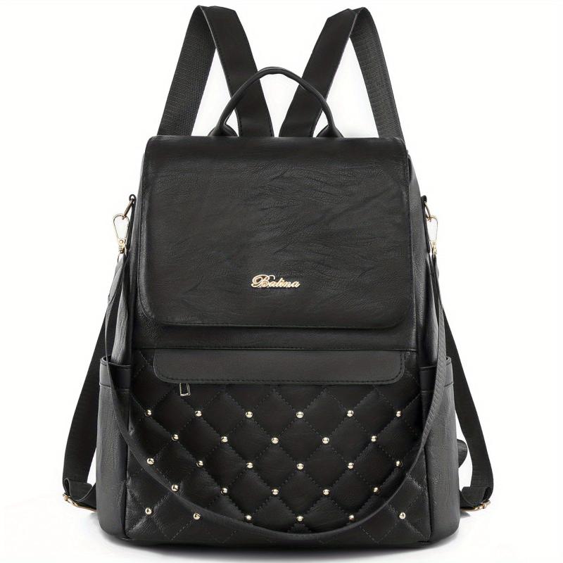 Casual Argyle Pattern Storage Bag Rivets Decor Solid Women's Bag