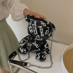 Bear Graffiti Crossbody Bag Chain Shoulder Bag