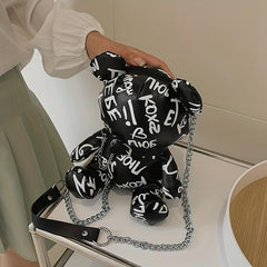 Bear Graffiti Crossbody Bag Chain Shoulder Bag