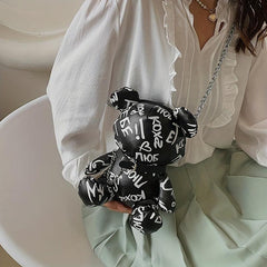 Bear Graffiti Crossbody Bag Chain Shoulder Bag