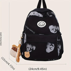 Cartoon Bear Graffiti Print Backpack Large Capacity Student Schoolbag