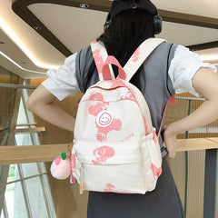 Cartoon Bear Graffiti Print Backpack Large Capacity Student Schoolbag