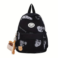 Cartoon Bear Graffiti Print Backpack Large Capacity Student Schoolbag