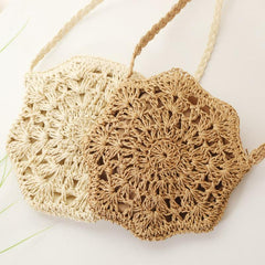 Straw Beach Round Handbag Women's Shoulder Bag Crossbody Purse