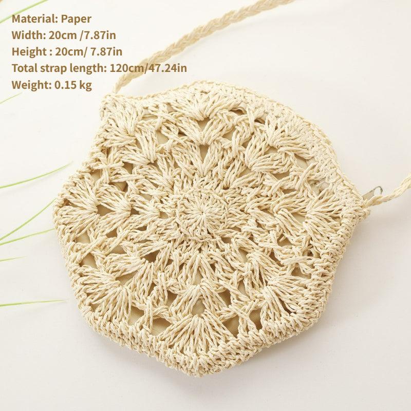 Straw Beach Round Handbag Women's Shoulder Bag Crossbody Purse
