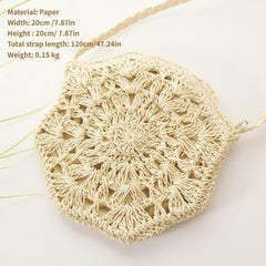 Straw Beach Round Handbag Women's Shoulder Bag Crossbody Purse