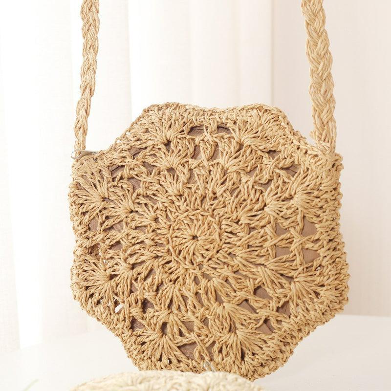 Straw Beach Round Handbag Women's Shoulder Bag Crossbody Purse