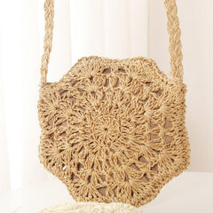 Straw Beach Round Handbag Women's Shoulder Bag Crossbody Purse