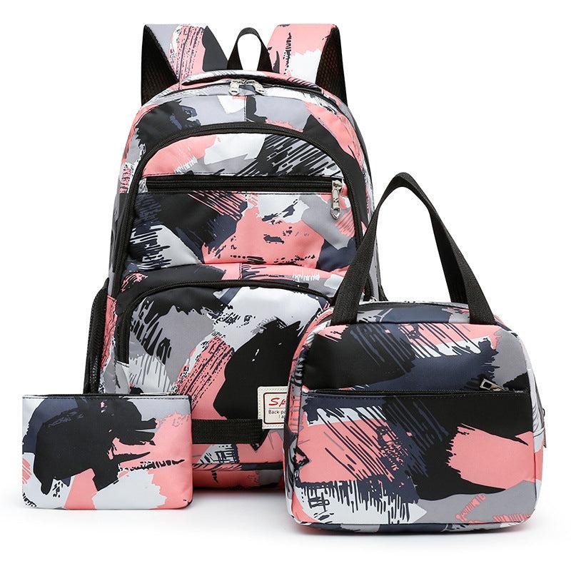 Camouflage Graffiti Print Backpack Set with Lunch Box and Coin Purse