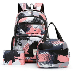 Camouflage Graffiti Print Backpack Set with Lunch Box and Coin Purse