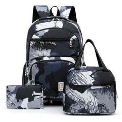 Camouflage Graffiti Print Backpack Set with Lunch Box and Coin Purse