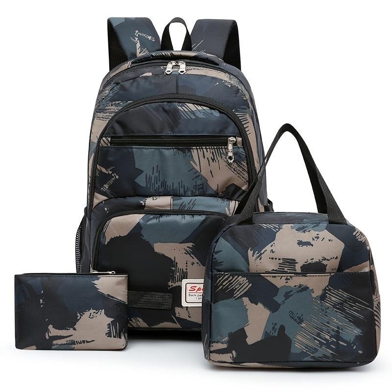 Camouflage Graffiti Print Backpack Set with Lunch Box and Coin Purse