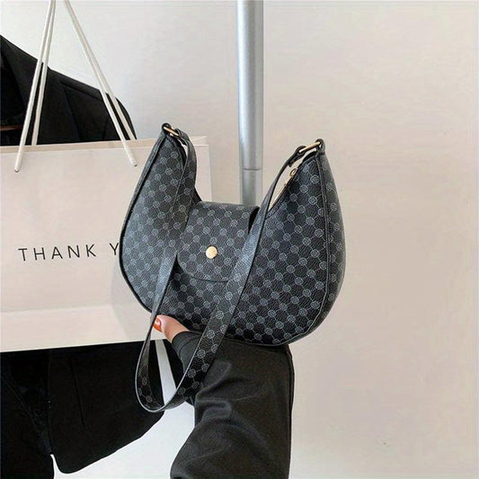 Vintage Crescent Polka Dot Print Shoulder Bag
