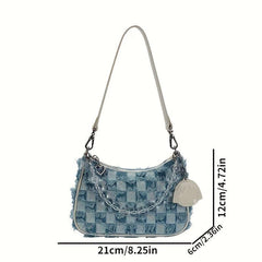 Plaid Denim Handbag with Beaded Clutch Purse