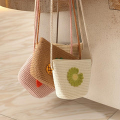 Flower & Fruits Pattern Woven Shoulder Bag