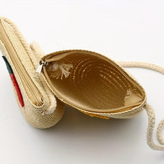 Flower & Fruits Pattern Woven Shoulder Bag