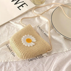 Flower & Fruits Pattern Woven Shoulder Bag