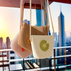 Flower & Fruits Pattern Woven Shoulder Bag
