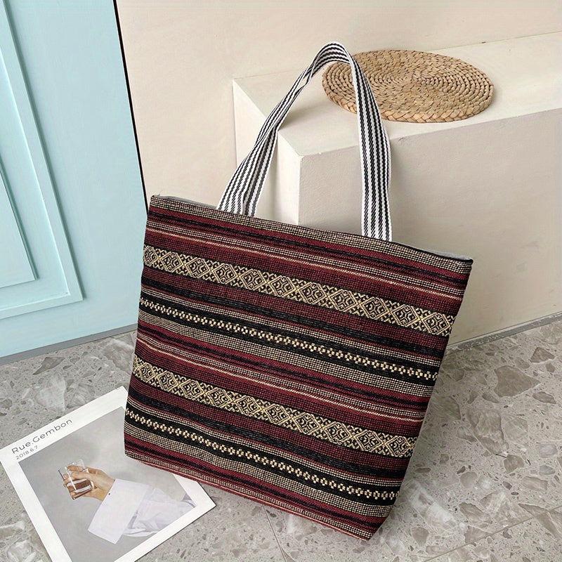Geometric Printed Ethnic Shoulder Bag Large Capacity Retro Tote Bag