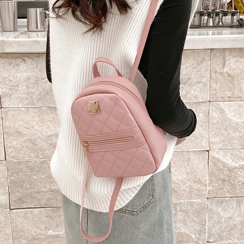 Mini Quilted Zipper Backpack 7.87 x 6.7 x 3.4 inch