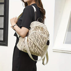 Vintage Letter Print Backpack Purse Retro Convertible Back To School Bag
