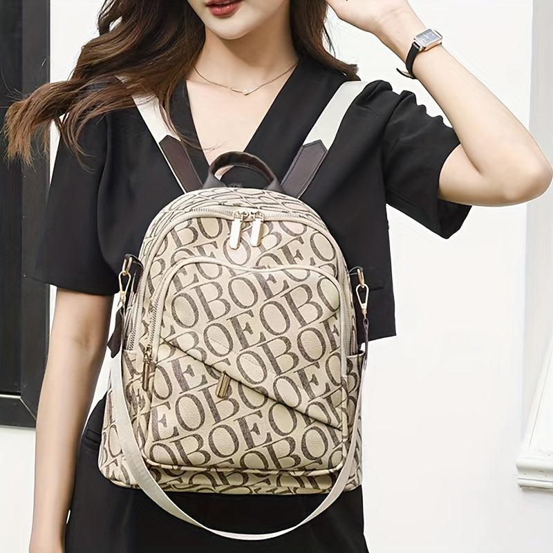 Vintage Letter Print Backpack Purse Retro Convertible Back To School Bag