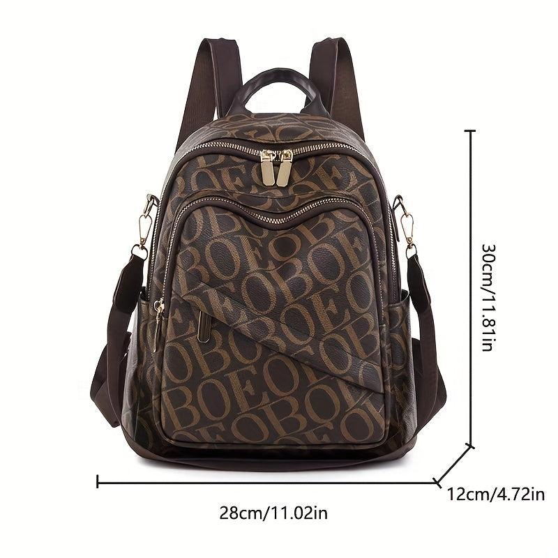 Vintage Letter Print Backpack Purse Retro Convertible Back To School Bag