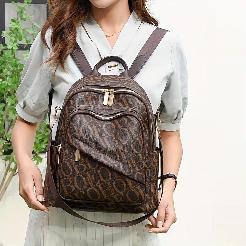 Vintage Letter Print Backpack Purse Retro Convertible Back To School Bag