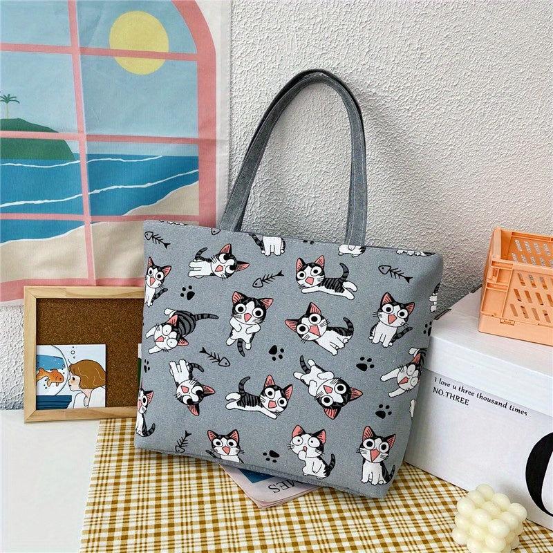 Flower Pattern Canvas Tote Bag Large Capacity Shoulder Bag