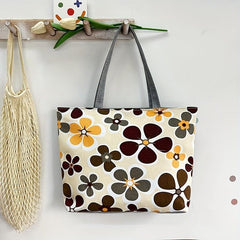Flower Pattern Canvas Tote Bag Large Capacity Shoulder Bag