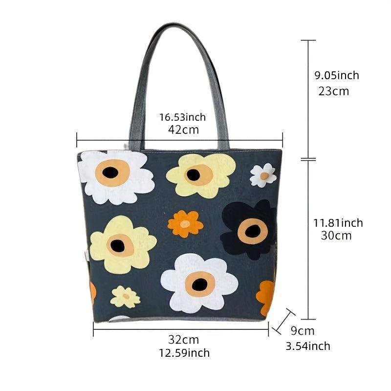 Flower Pattern Canvas Tote Bag Large Capacity Shoulder Bag