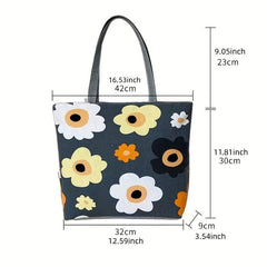 Flower Pattern Canvas Tote Bag Large Capacity Shoulder Bag