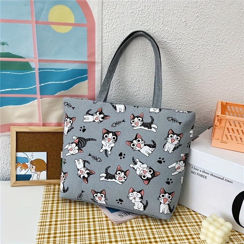 Flower Pattern Canvas Tote Bag Large Capacity Shoulder Bag