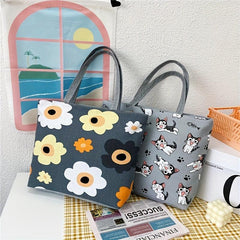 Flower Pattern Canvas Tote Bag Large Capacity Shoulder Bag