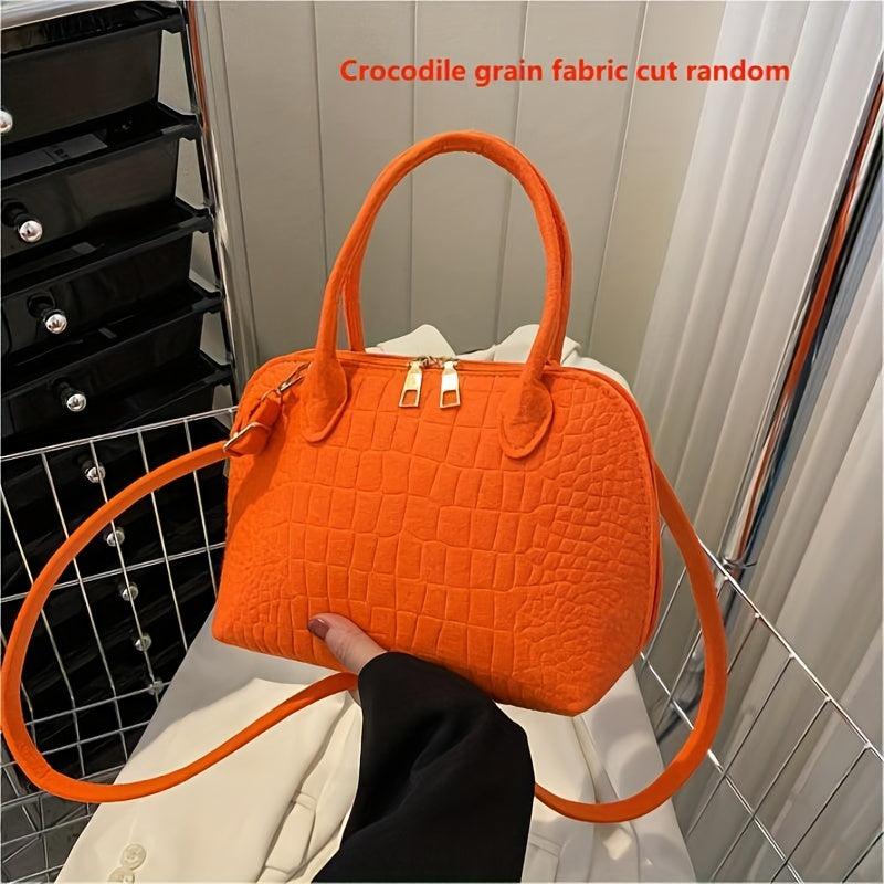 Crocodile Pattern Crossbody Bag Boston Satchel Bag Women's Casual Handbag