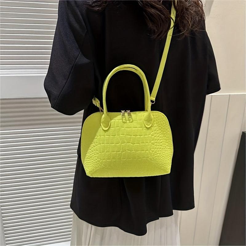 Crocodile Pattern Crossbody Bag Boston Satchel Bag Women's Casual Handbag