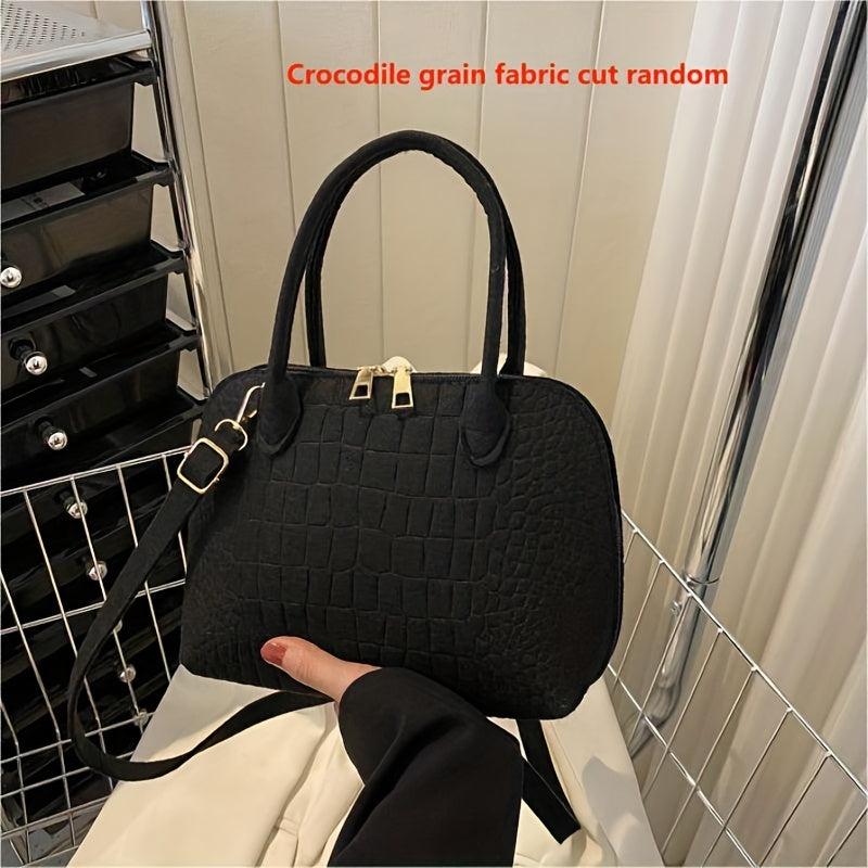 Crocodile Pattern Crossbody Bag Boston Satchel Bag Women's Casual Handbag