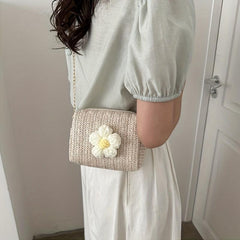 Straw Crossbody Bag Boho Style Chain Shoulder Bag Summer Beach Purse