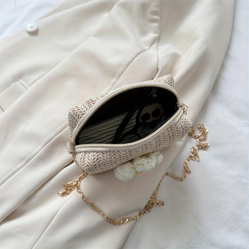 Straw Crossbody Bag Boho Style Chain Shoulder Bag Summer Beach Purse