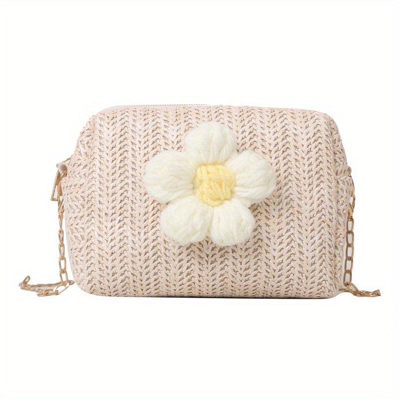 Straw Crossbody Bag Boho Style Chain Shoulder Bag Summer Beach Purse