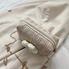 Straw Crossbody Bag Boho Style Chain Shoulder Bag Summer Beach Purse